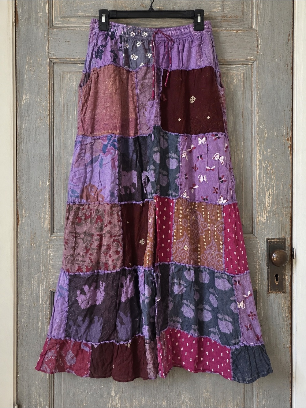 Boho Patchwork Maxi Skirt in Purple Mix